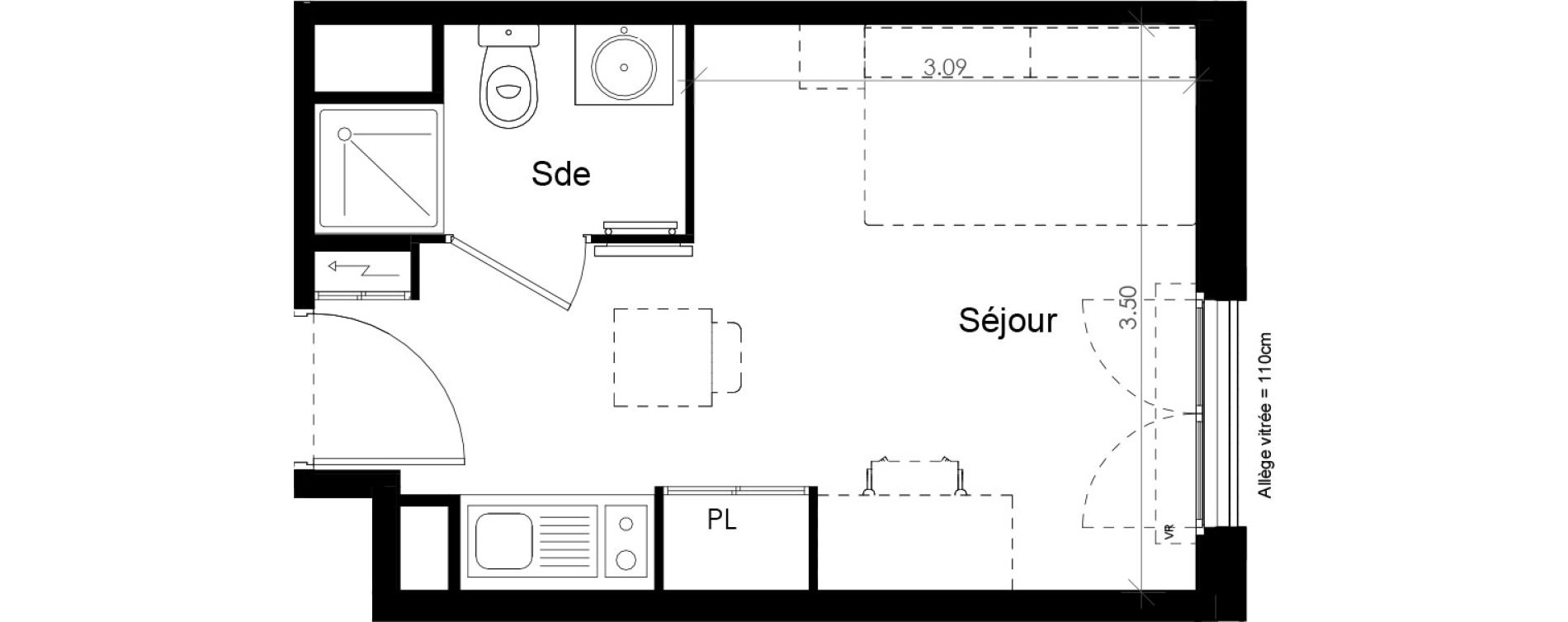 Appartement T1 meubl&eacute; de 17,70 m2 &agrave; Villiers-Sur-Marne Les perroquets