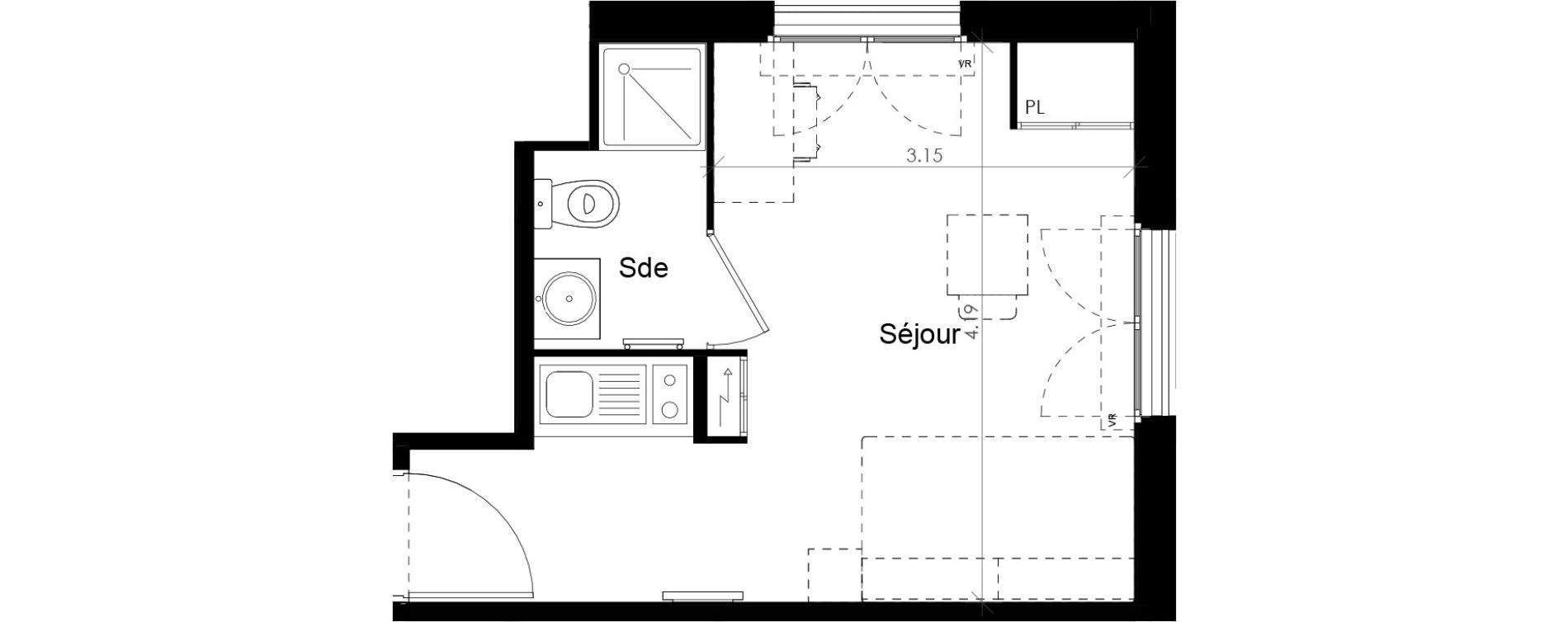 Appartement T1 meubl&eacute; de 19,23 m2 &agrave; Villiers-Sur-Marne Les perroquets