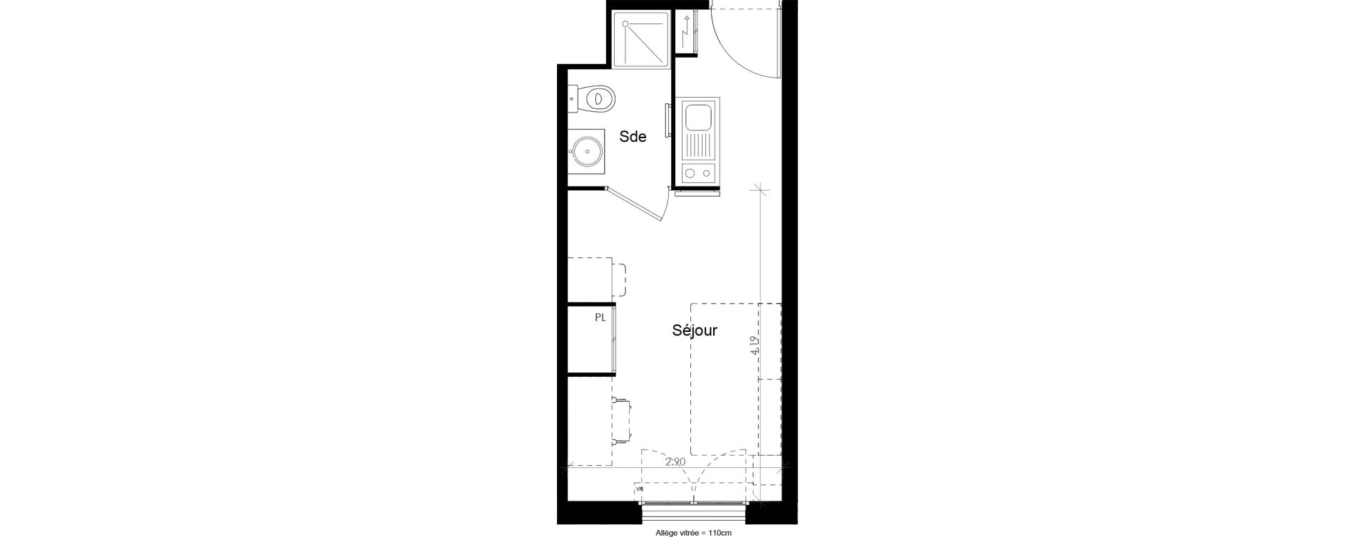 Appartement T1 meubl&eacute; de 18,45 m2 &agrave; Villiers-Sur-Marne Les perroquets