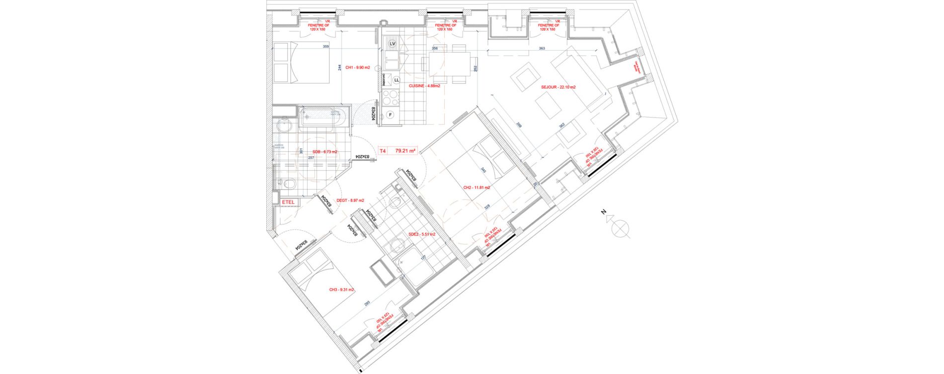Appartement T4 de 79,21 m2 &agrave; Villiers-Sur-Marne Le centre ville