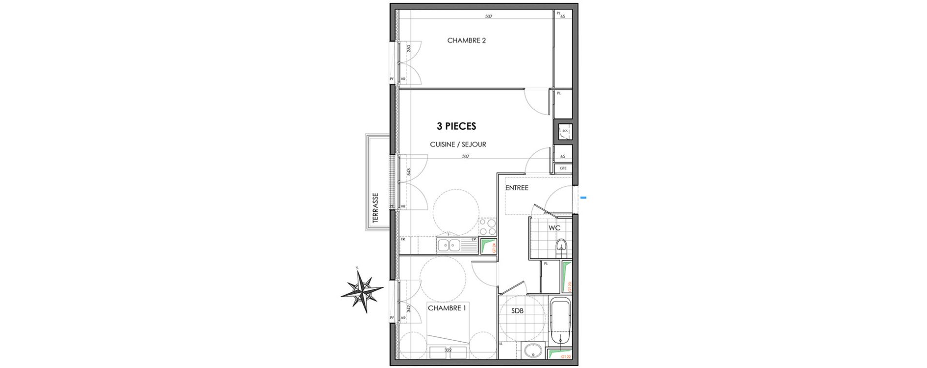 Appartement T3 de 62,86 m2 &agrave; Villiers-Sur-Marne Les perroquets