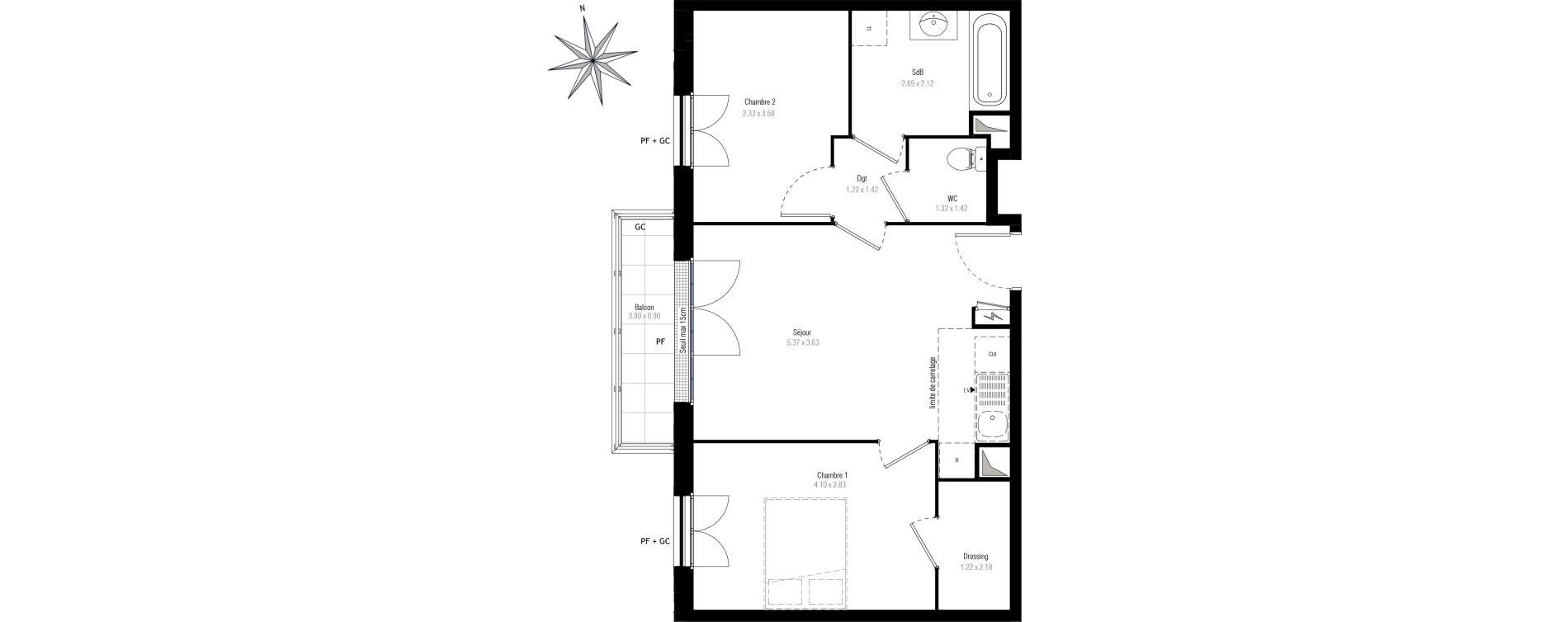 Appartement T3 de 52,04 m2 &agrave; Villiers-Sur-Marne Les perroquets
