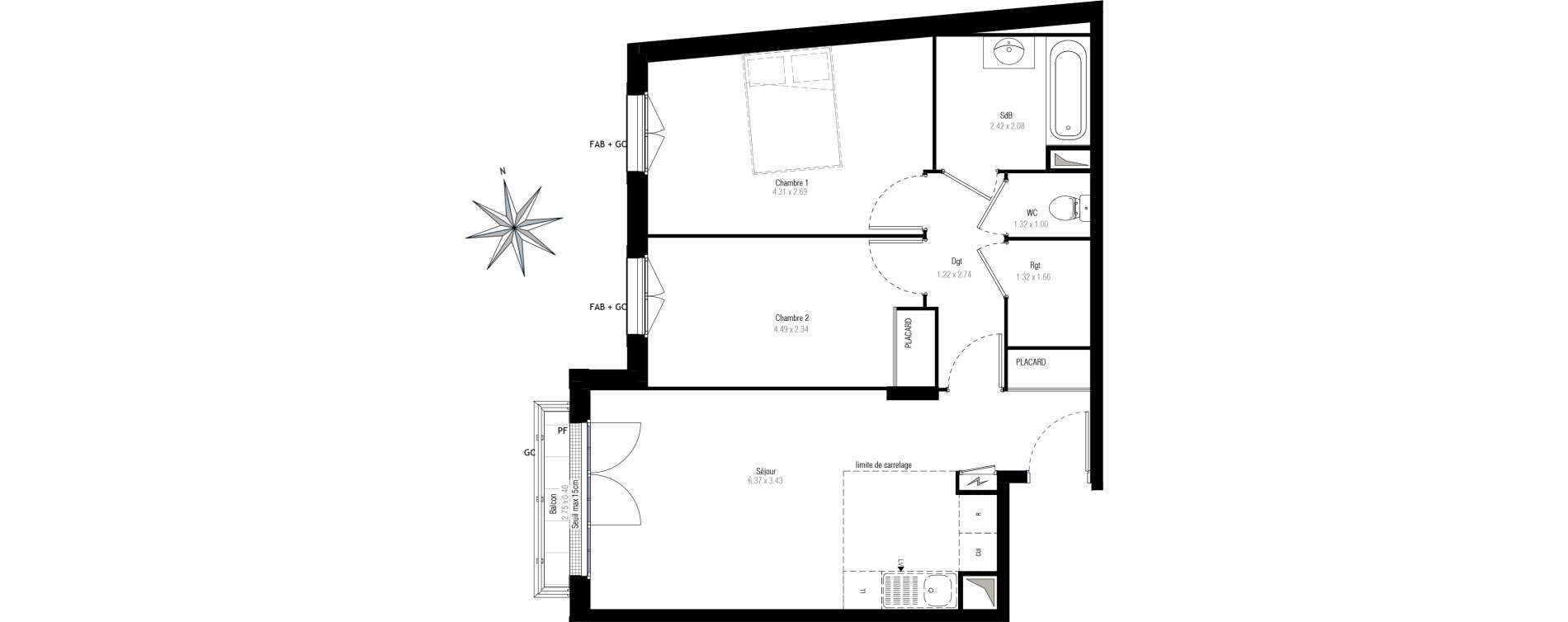 Appartement T3 de 58,99 m2 &agrave; Villiers-Sur-Marne Les perroquets