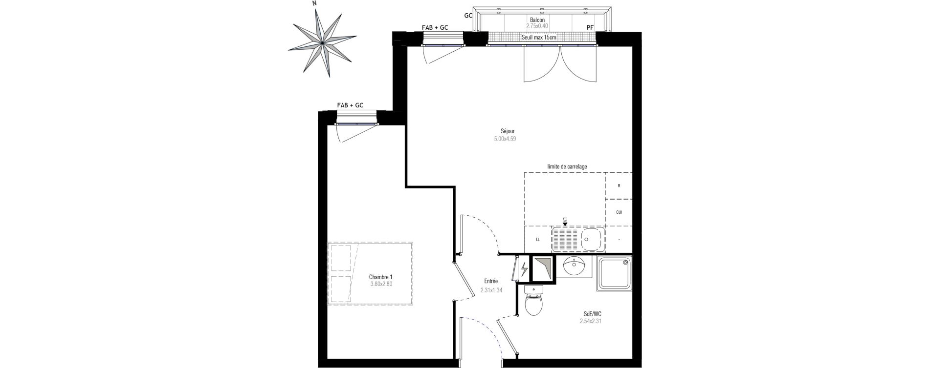 Appartement T2 de 42,84 m2 &agrave; Villiers-Sur-Marne Les perroquets