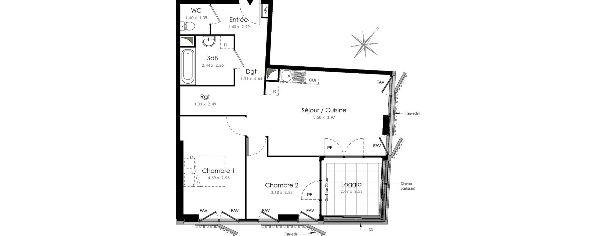 Appartement T3 de 63,80 m2 &agrave; Villiers-Sur-Marne Les portes de villiers