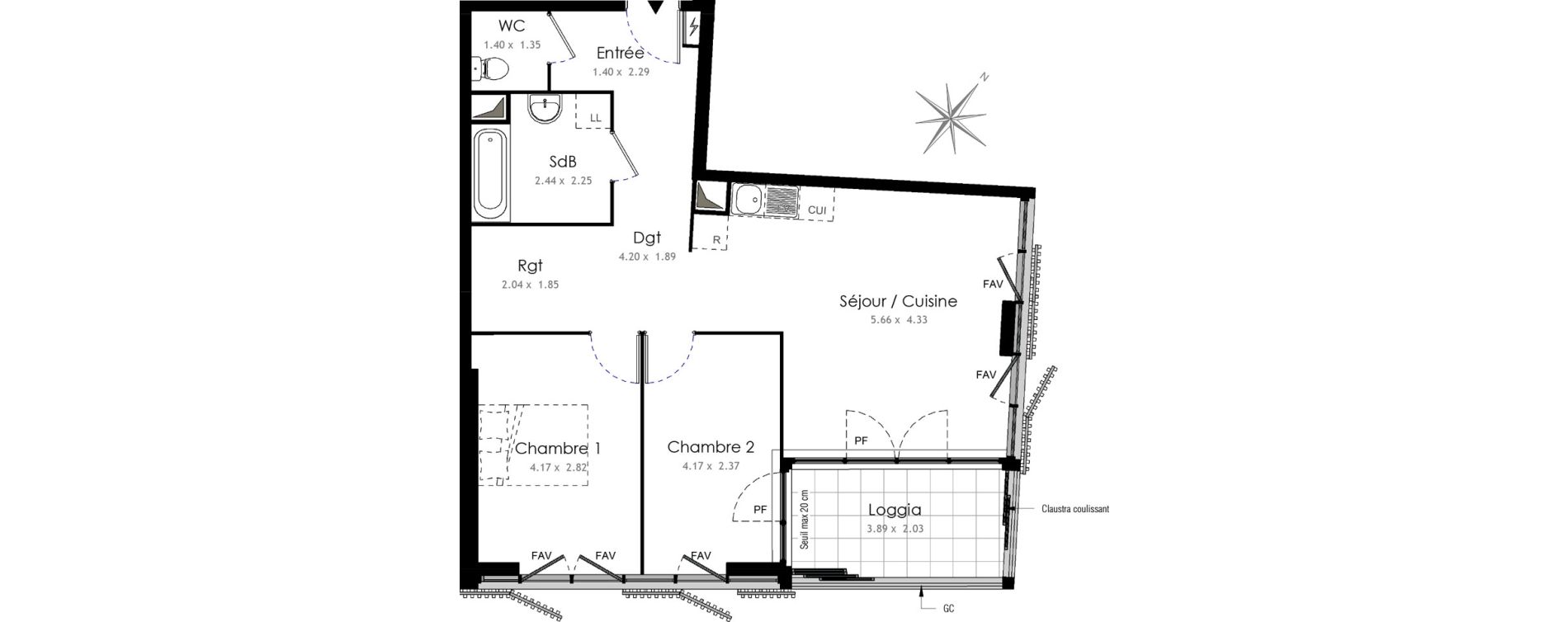 Appartement T3 de 63,62 m2 &agrave; Villiers-Sur-Marne Les portes de villiers