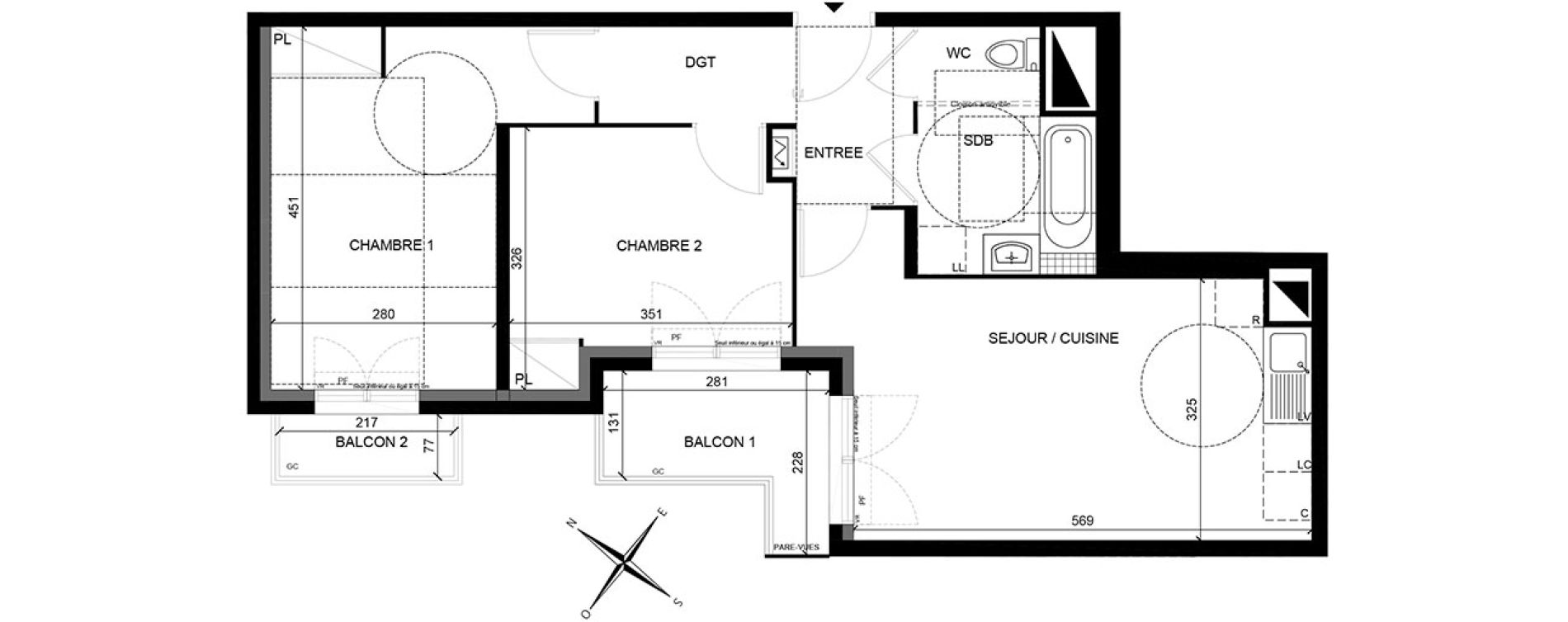 Appartement T3 de 56,05 m2 &agrave; Villiers-Sur-Marne Les perroquets