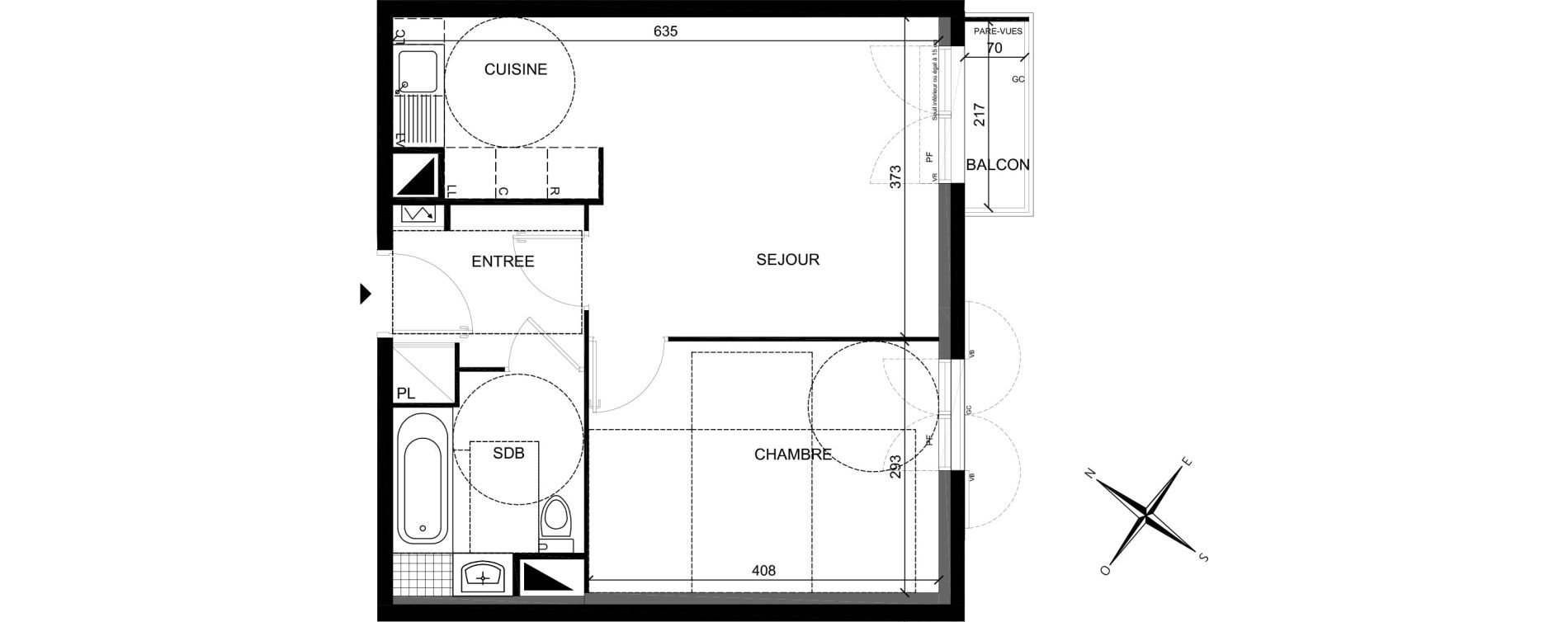Appartement T2 de 41,11 m2 &agrave; Villiers-Sur-Marne Les perroquets