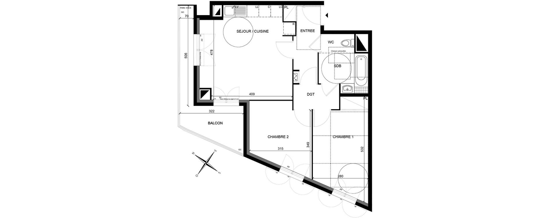 Appartement T3 de 57,63 m2 &agrave; Villiers-Sur-Marne Les perroquets
