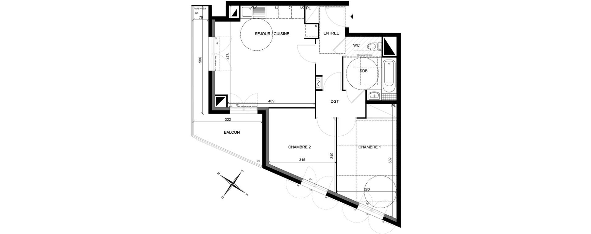 Appartement T3 de 57,63 m2 &agrave; Villiers-Sur-Marne Les perroquets