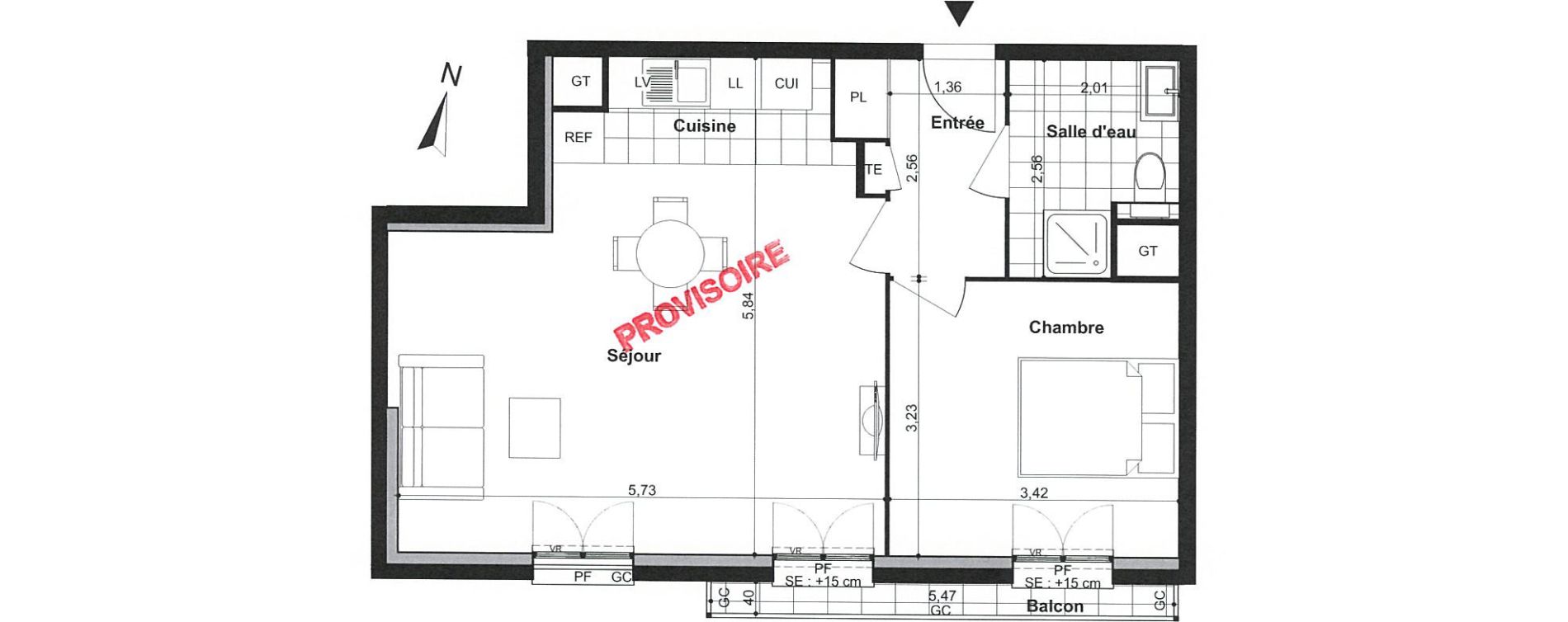 Appartement T2 de 48,60 m2 &agrave; Villiers-Sur-Marne Le cheteau