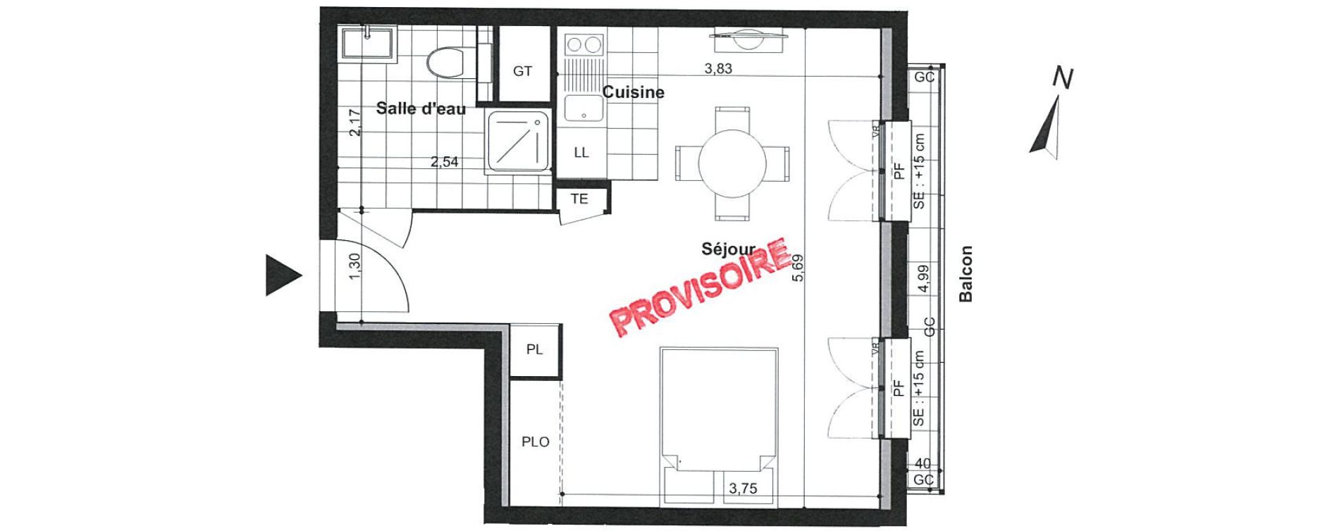 Appartement T1 de 31,00 m2 &agrave; Villiers-Sur-Marne Le cheteau