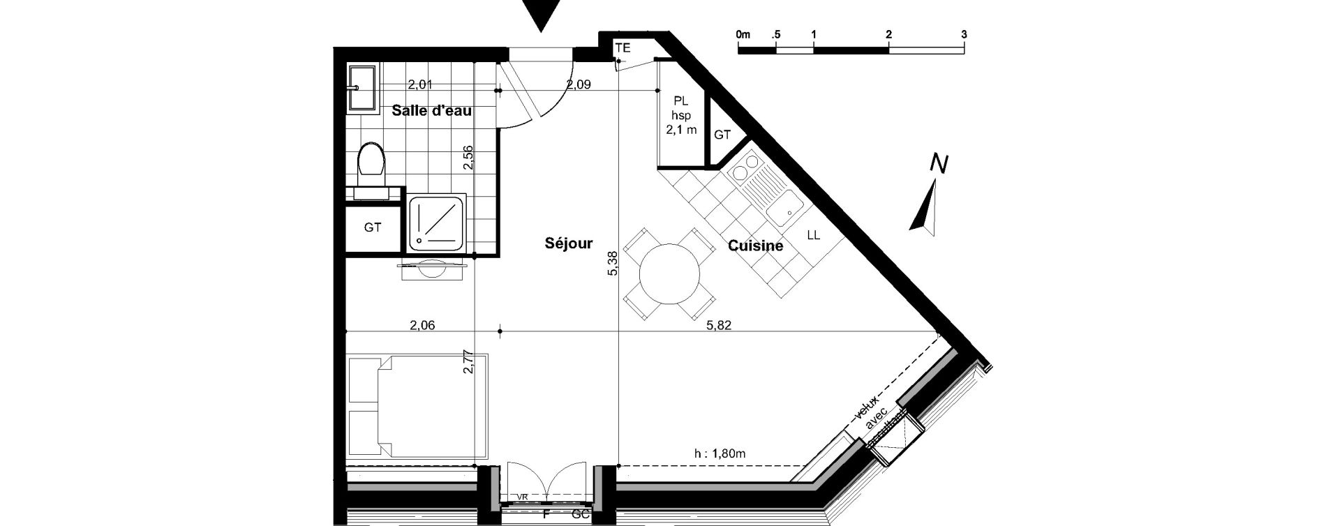 Appartement T1 de 34,30 m2 &agrave; Villiers-Sur-Marne Le cheteau