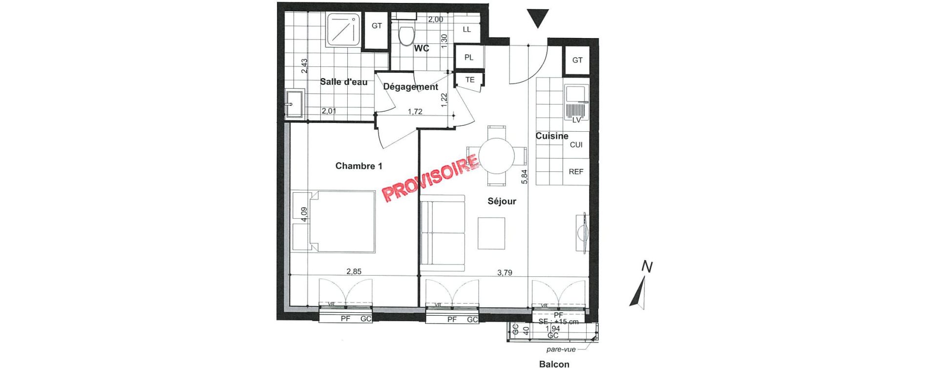 Appartement T2 de 40,70 m2 &agrave; Villiers-Sur-Marne Le cheteau