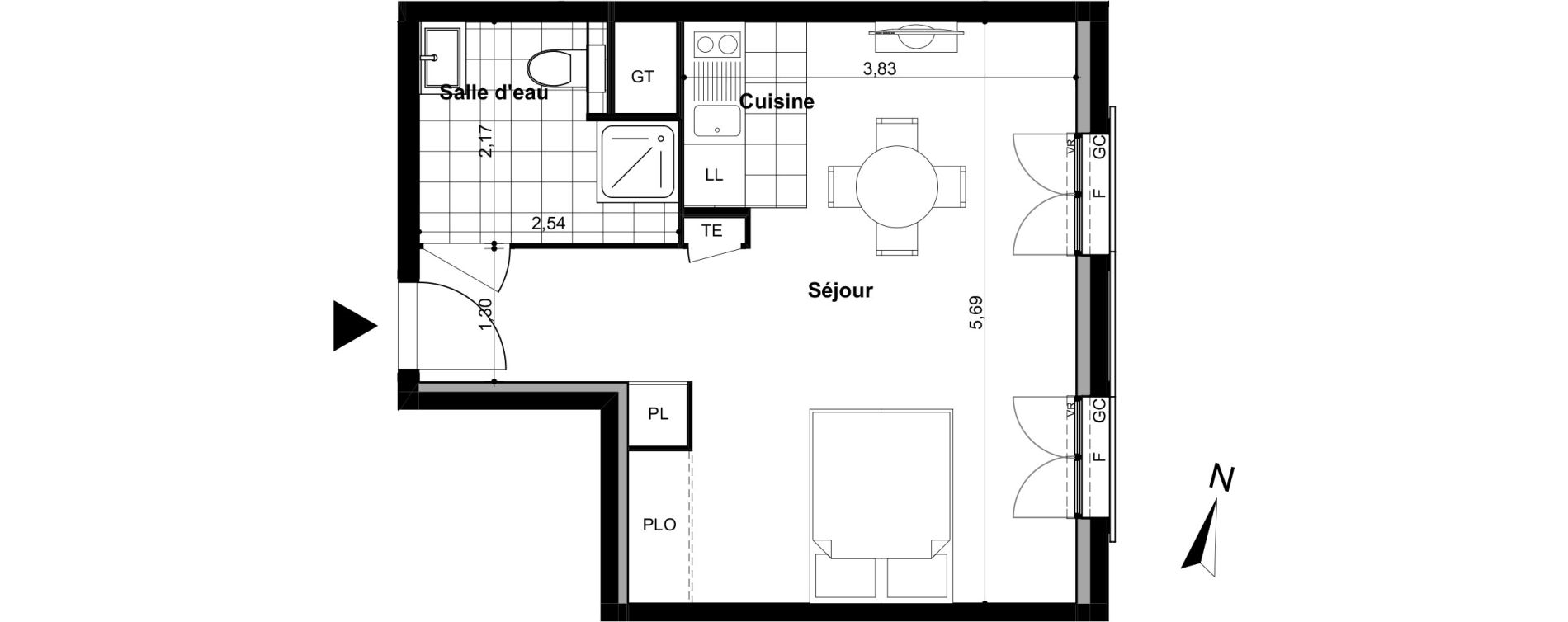 Appartement T1 de 31,00 m2 &agrave; Villiers-Sur-Marne Le cheteau