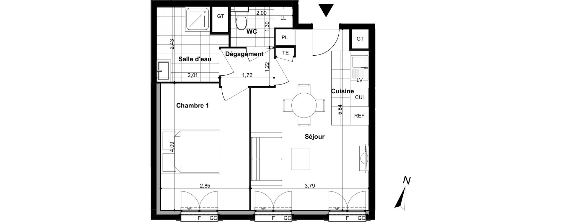 Appartement T2 de 40,70 m2 &agrave; Villiers-Sur-Marne Le cheteau
