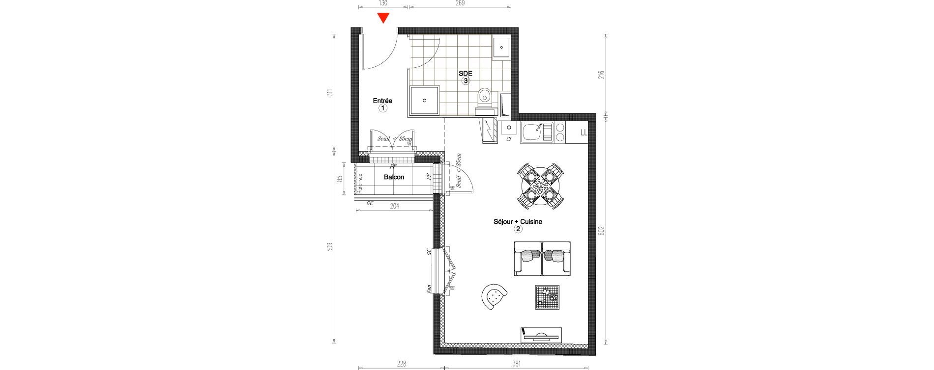 Appartement T1 de 33,09 m2 &agrave; Villiers-Sur-Marne Le cheteau