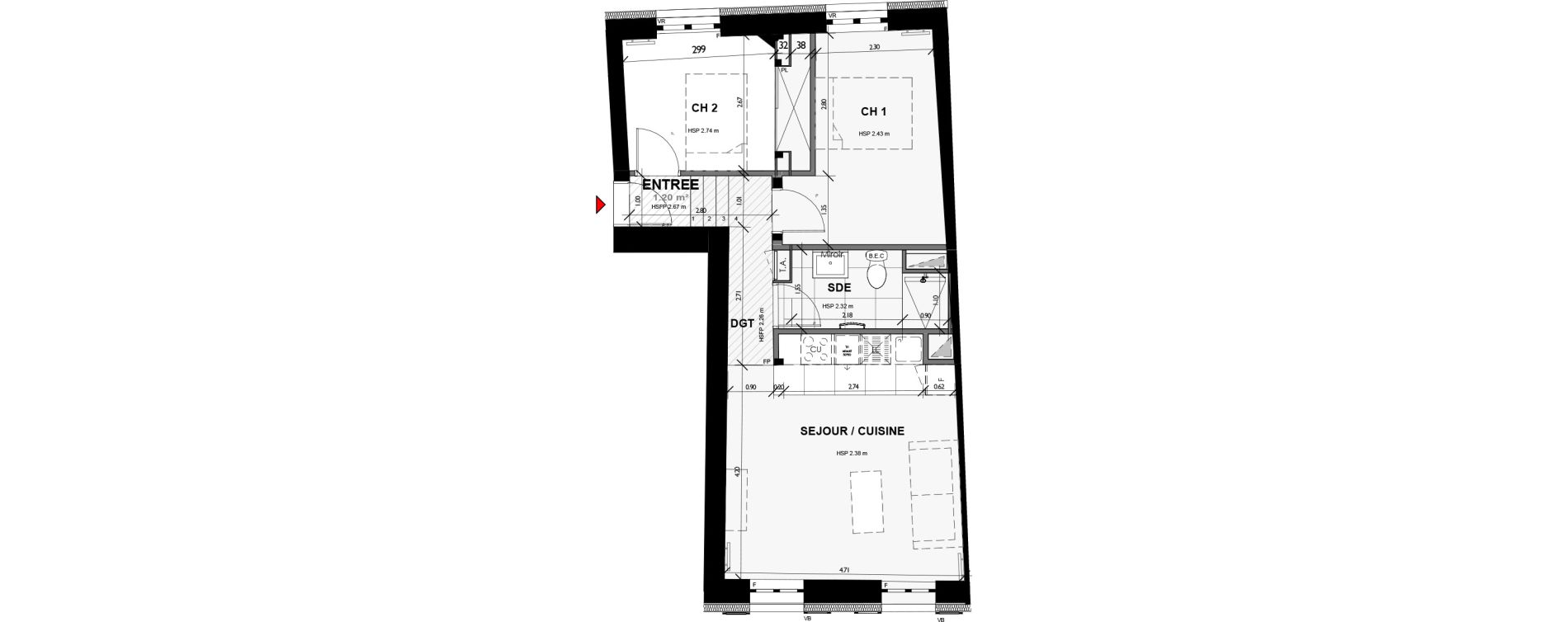 Appartement T3 de 49,10 m2 &agrave; Argenteuil Basilique