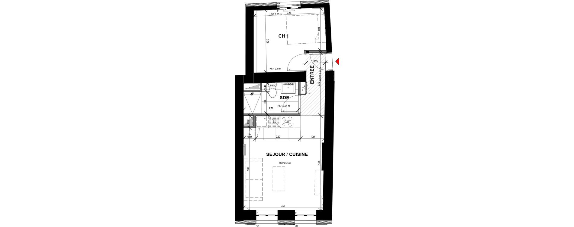 Appartement T2 de 34,44 m2 &agrave; Argenteuil Basilique