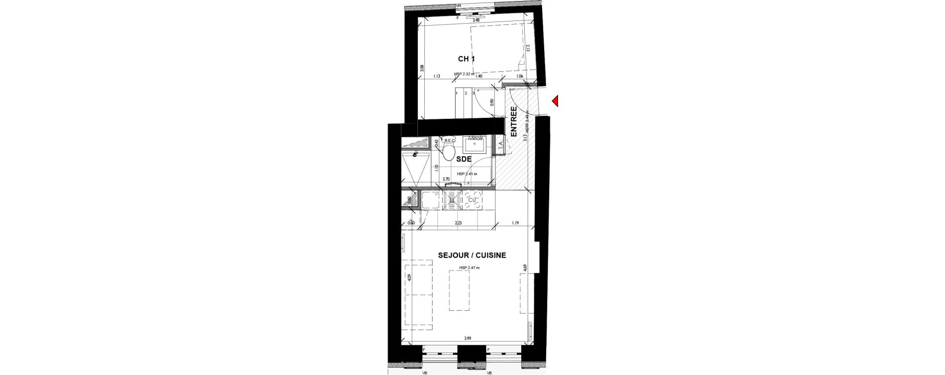 Appartement T2 de 35,95 m2 &agrave; Argenteuil Basilique
