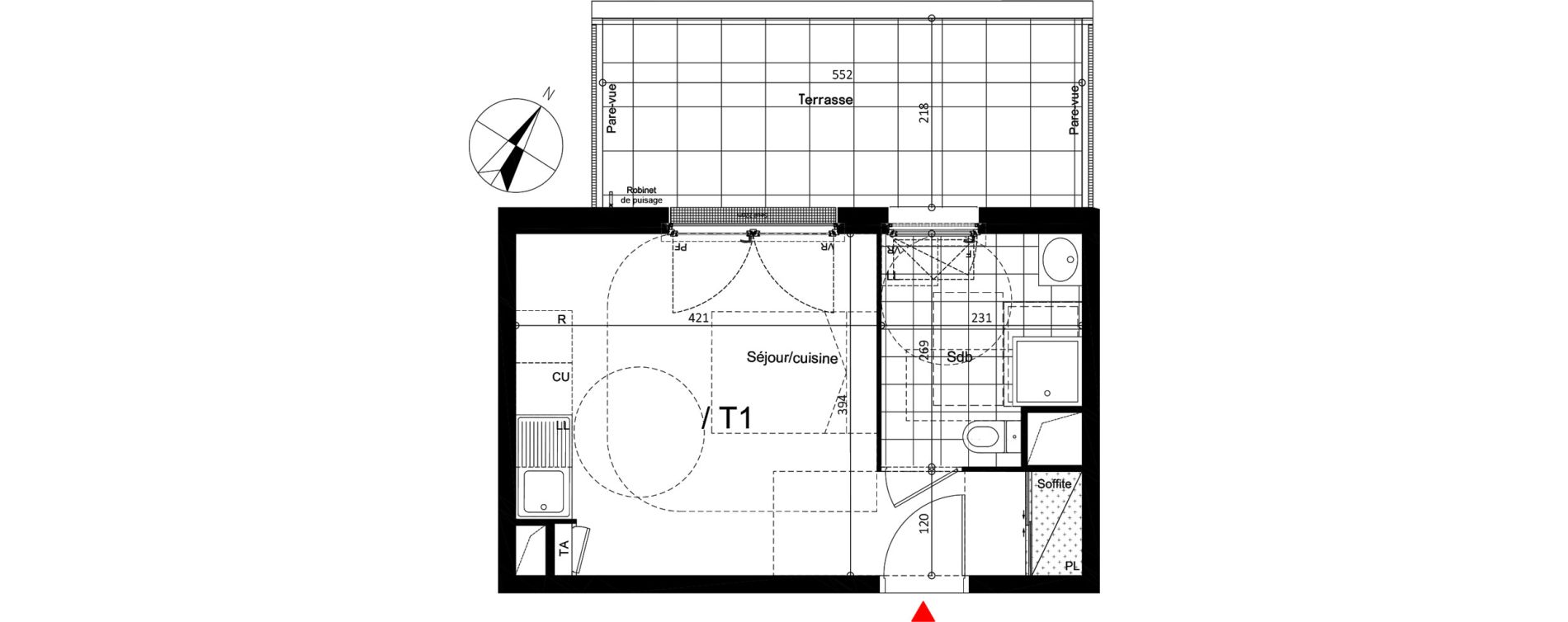 Appartement T1 de 24,47 m2 &agrave; Argenteuil Centre
