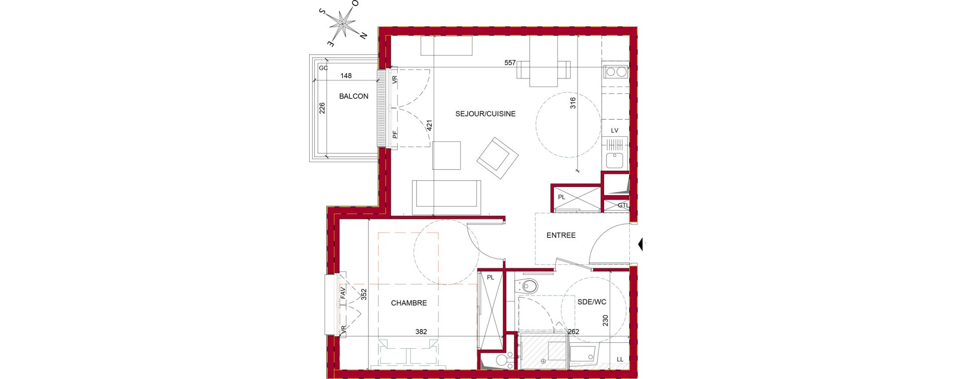 Appartement T2 meubl&eacute; de 45,73 m2 &agrave; Argenteuil Poirier fourrier