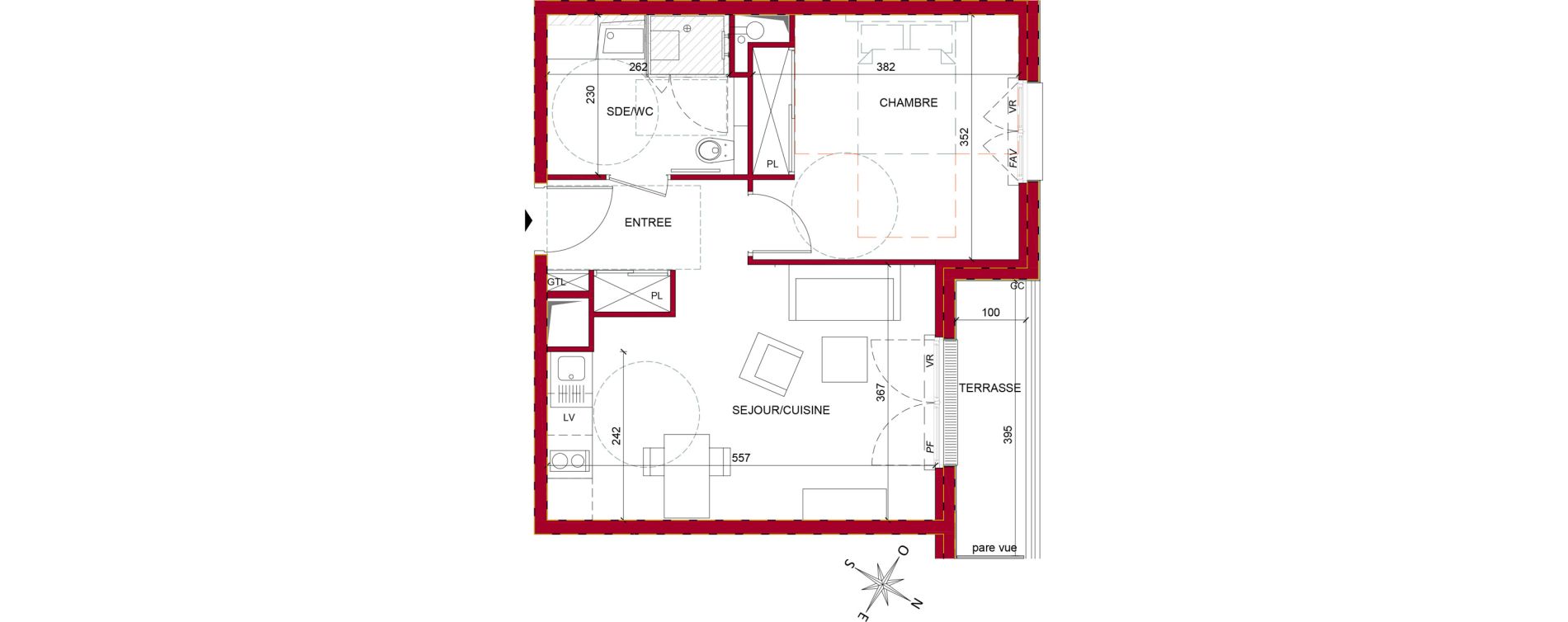 Appartement T2 meubl&eacute; de 42,56 m2 &agrave; Argenteuil Poirier fourrier