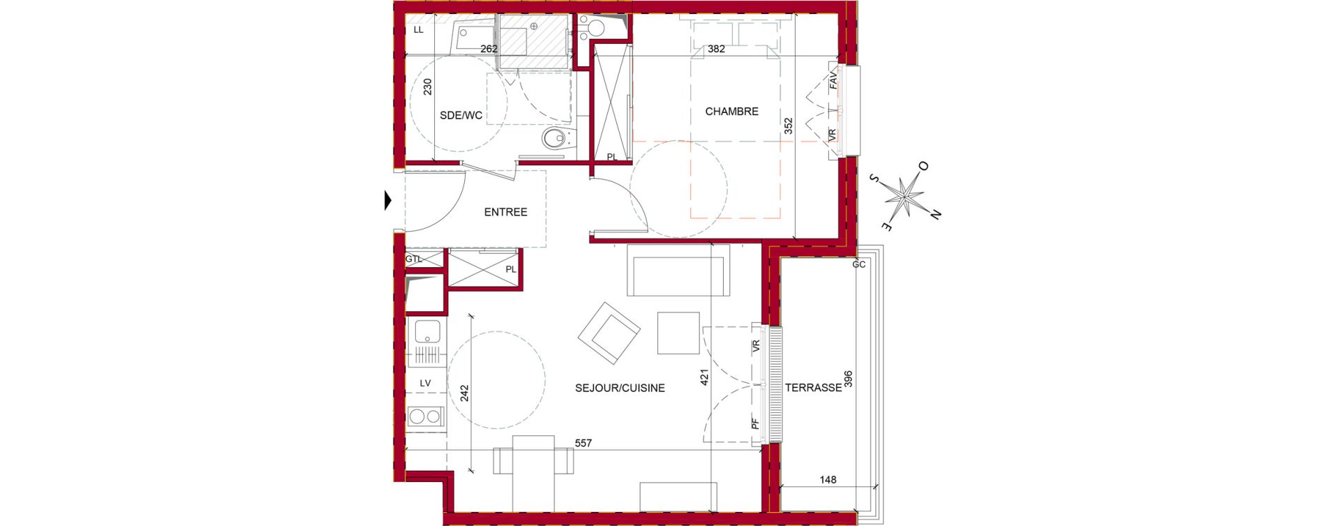 Appartement T2 meubl&eacute; de 45,00 m2 &agrave; Argenteuil Poirier fourrier