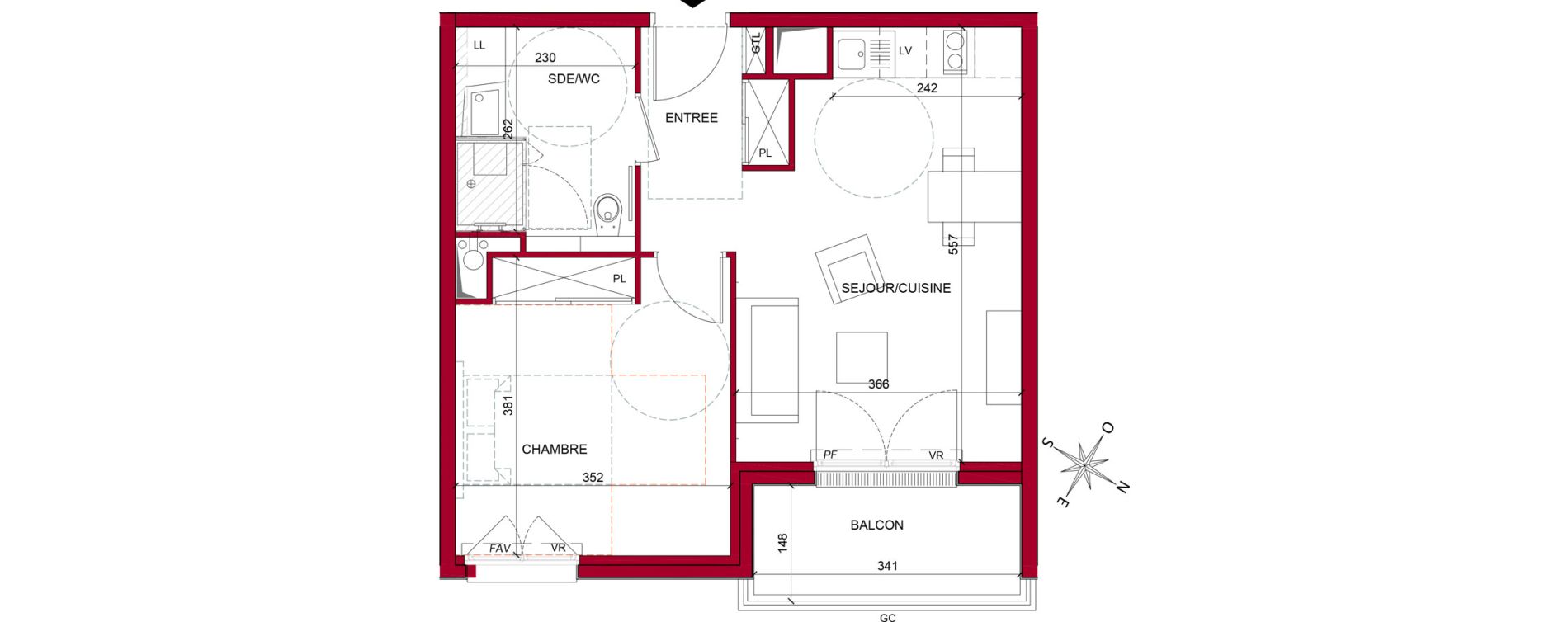 Appartement T2 meubl&eacute; de 42,51 m2 &agrave; Argenteuil Poirier fourrier