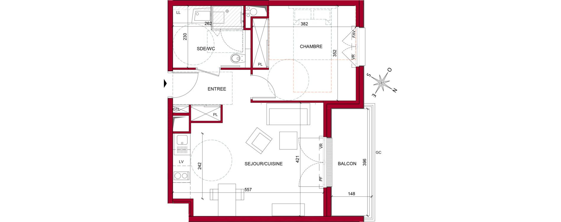 Appartement T2 meubl&eacute; de 45,14 m2 &agrave; Argenteuil Poirier fourrier