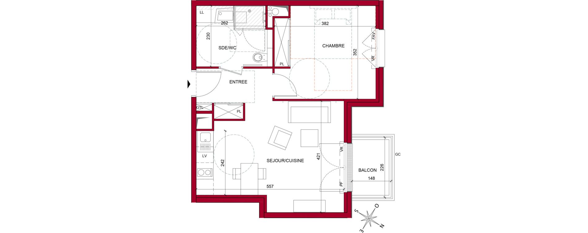 Appartement T2 meubl&eacute; de 43,89 m2 &agrave; Argenteuil Poirier fourrier