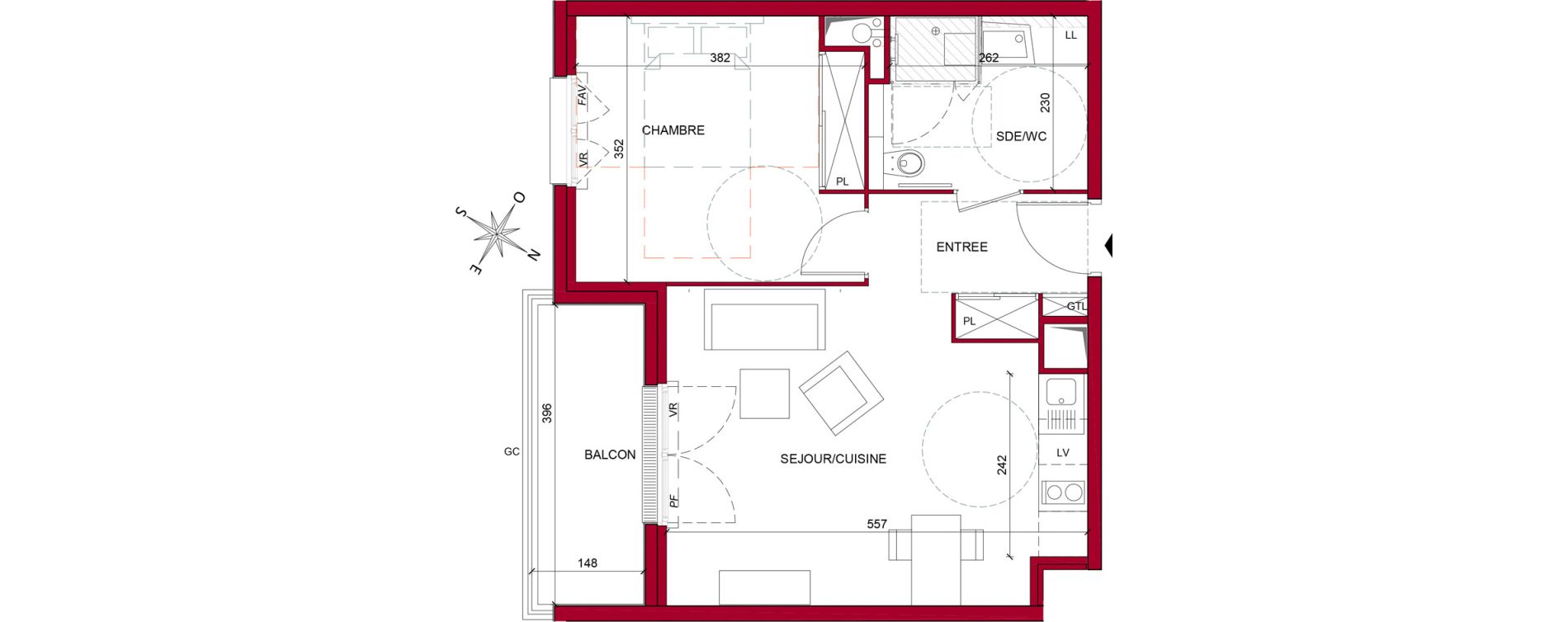 Appartement T2 meubl&eacute; de 45,38 m2 &agrave; Argenteuil Poirier fourrier