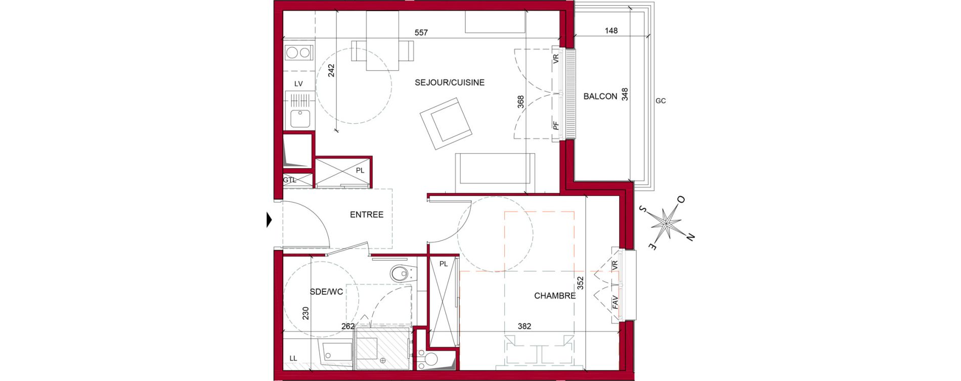 Appartement T2 meubl&eacute; de 42,75 m2 &agrave; Argenteuil Poirier fourrier