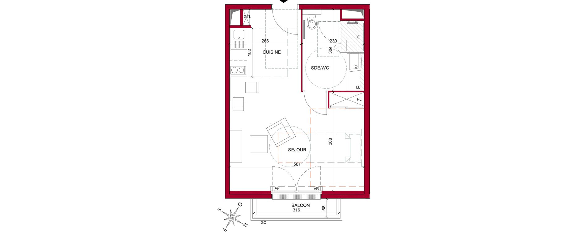 Appartement T1 meubl&eacute; de 32,67 m2 &agrave; Argenteuil Poirier fourrier
