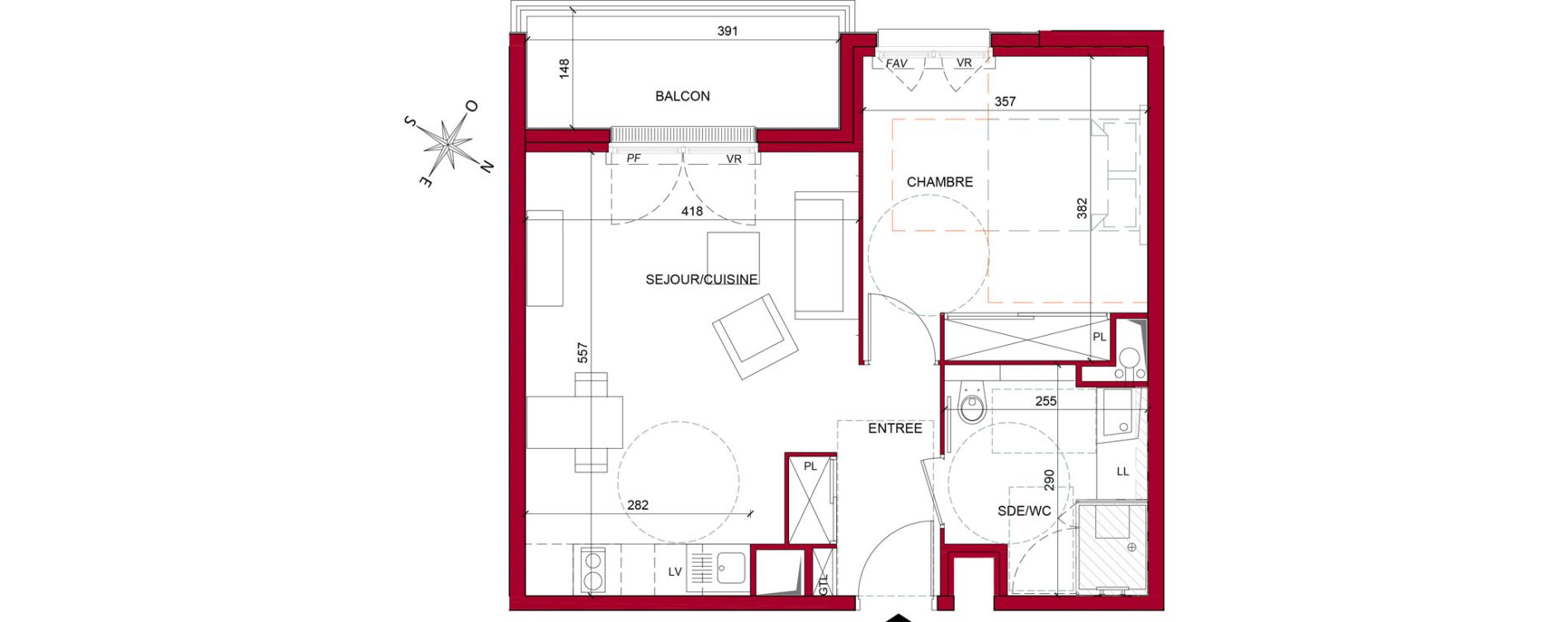 Appartement T2 meubl&eacute; de 45,41 m2 &agrave; Argenteuil Poirier fourrier