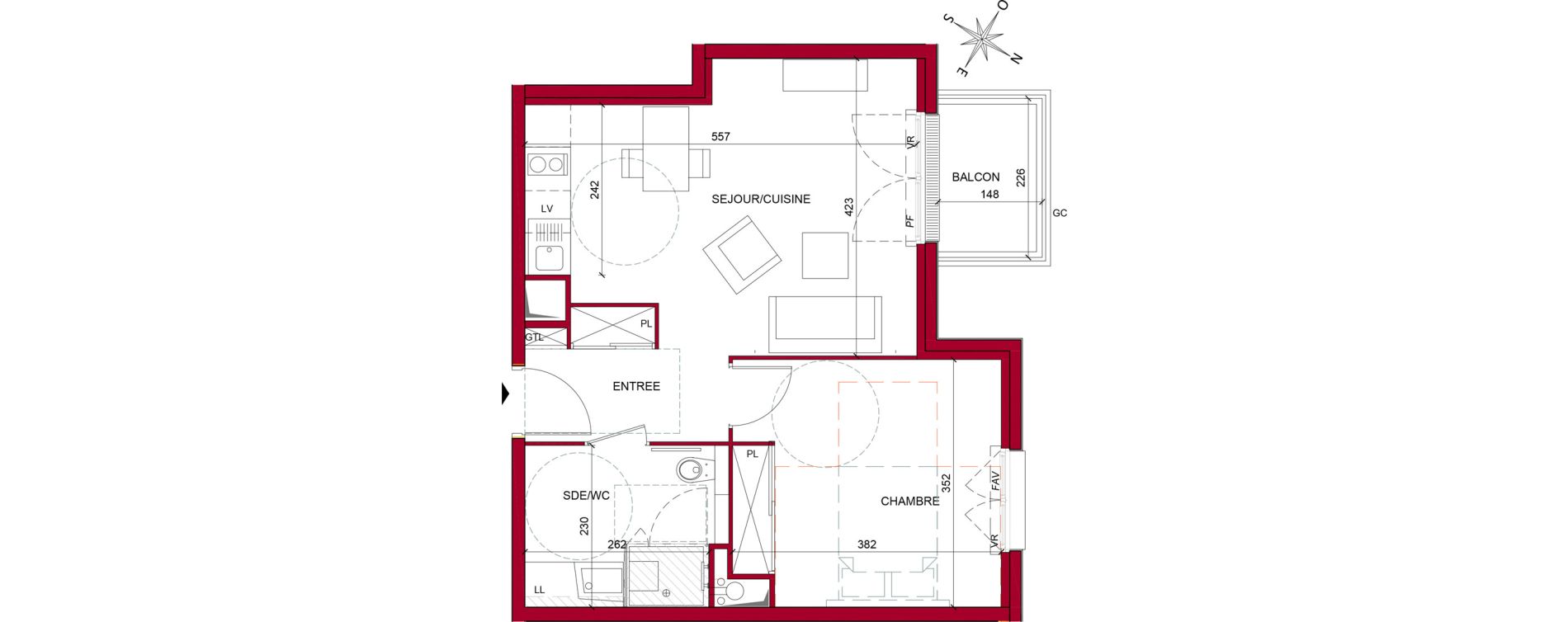 Appartement T2 meubl&eacute; de 44,12 m2 &agrave; Argenteuil Poirier fourrier