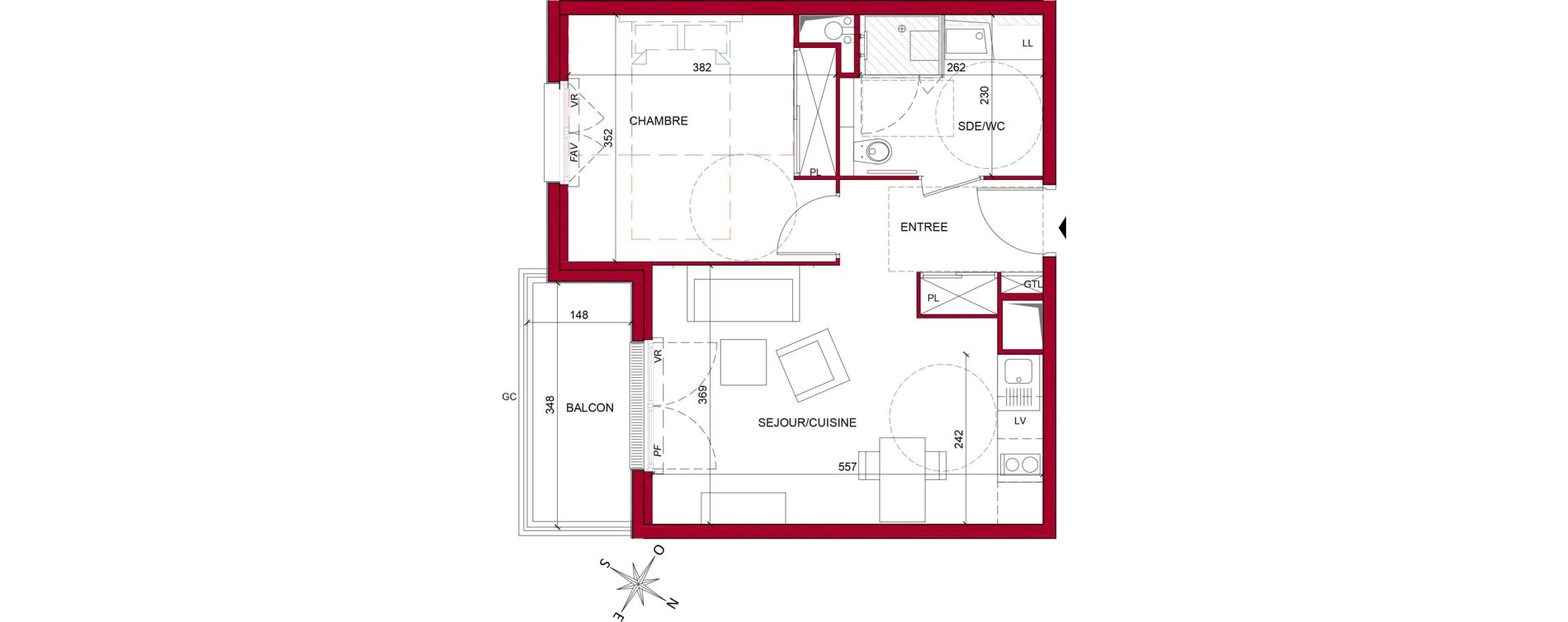 Appartement T2 meubl&eacute; de 42,80 m2 &agrave; Argenteuil Poirier fourrier