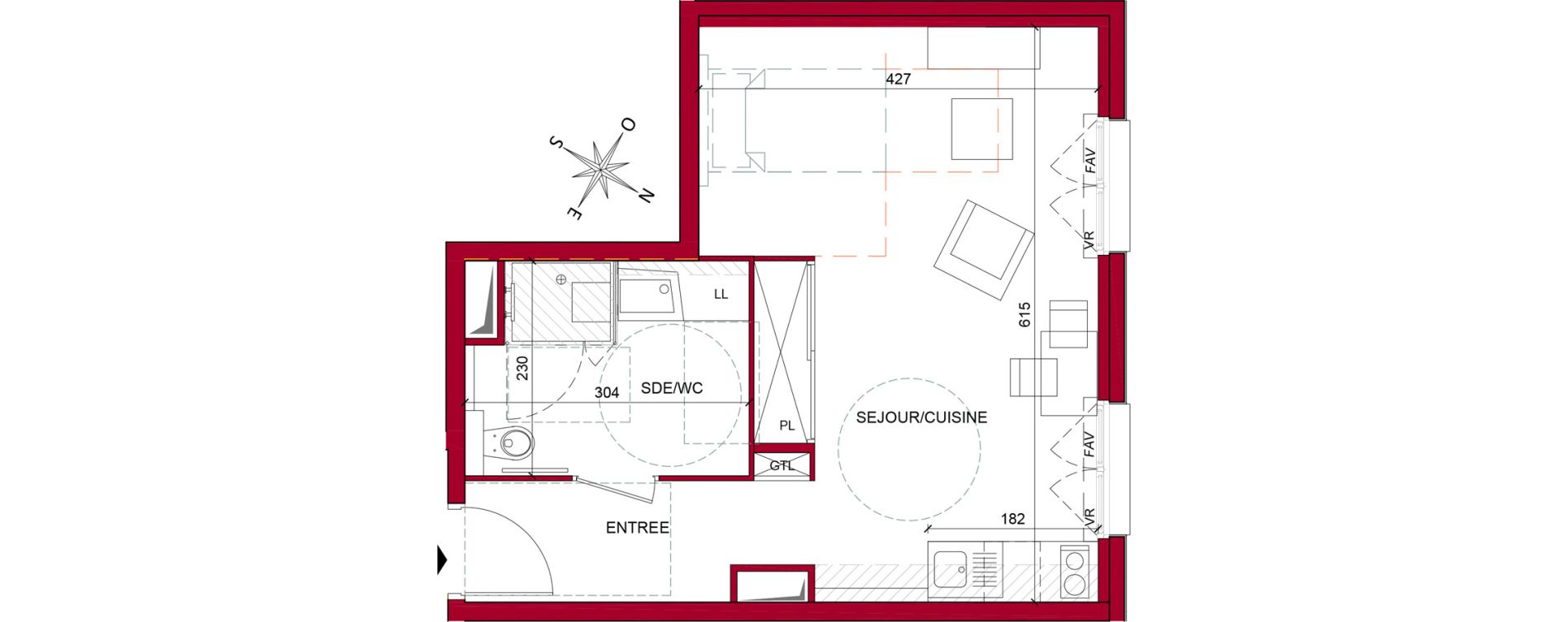 Appartement T1 meubl&eacute; de 34,05 m2 &agrave; Argenteuil Poirier fourrier