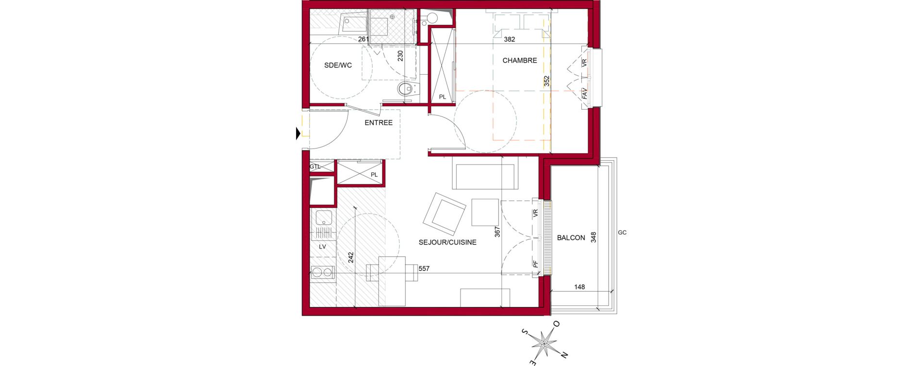 Appartement T2 meubl&eacute; de 42,56 m2 &agrave; Argenteuil Poirier fourrier