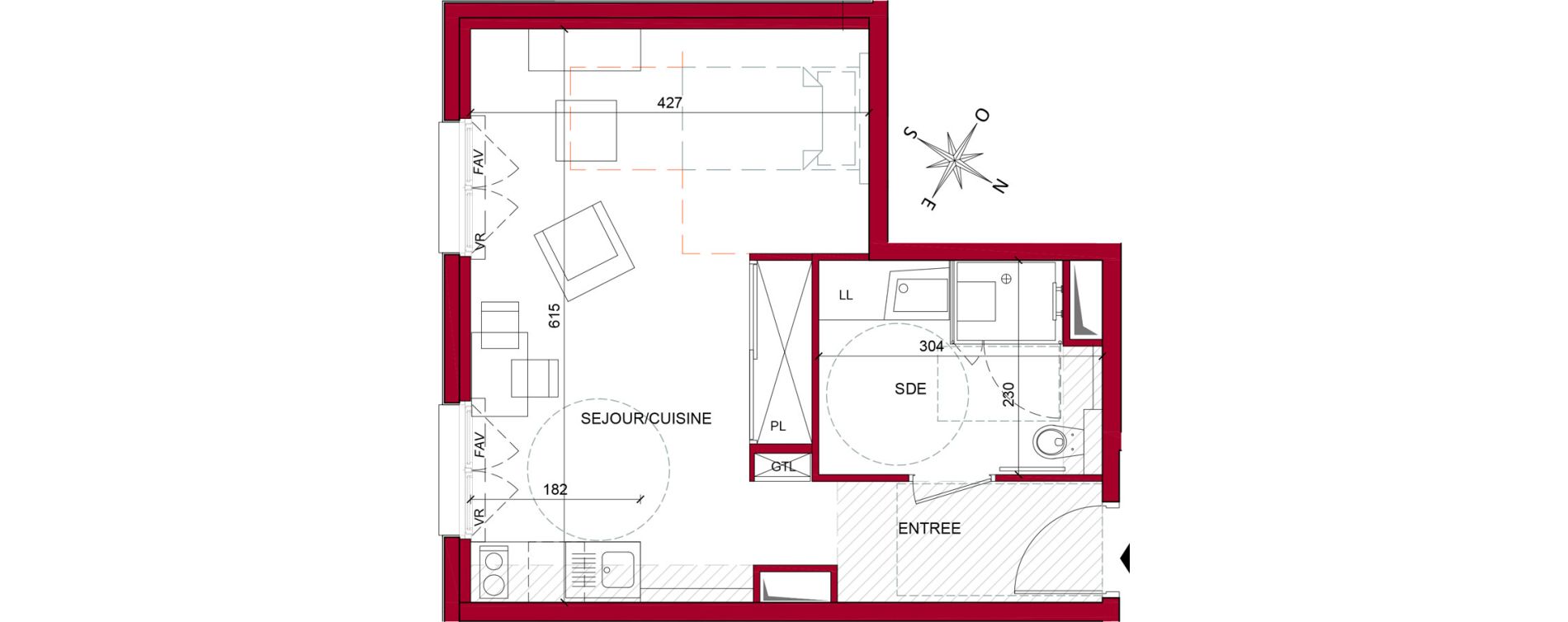 Appartement T1 meubl&eacute; de 33,95 m2 &agrave; Argenteuil Poirier fourrier