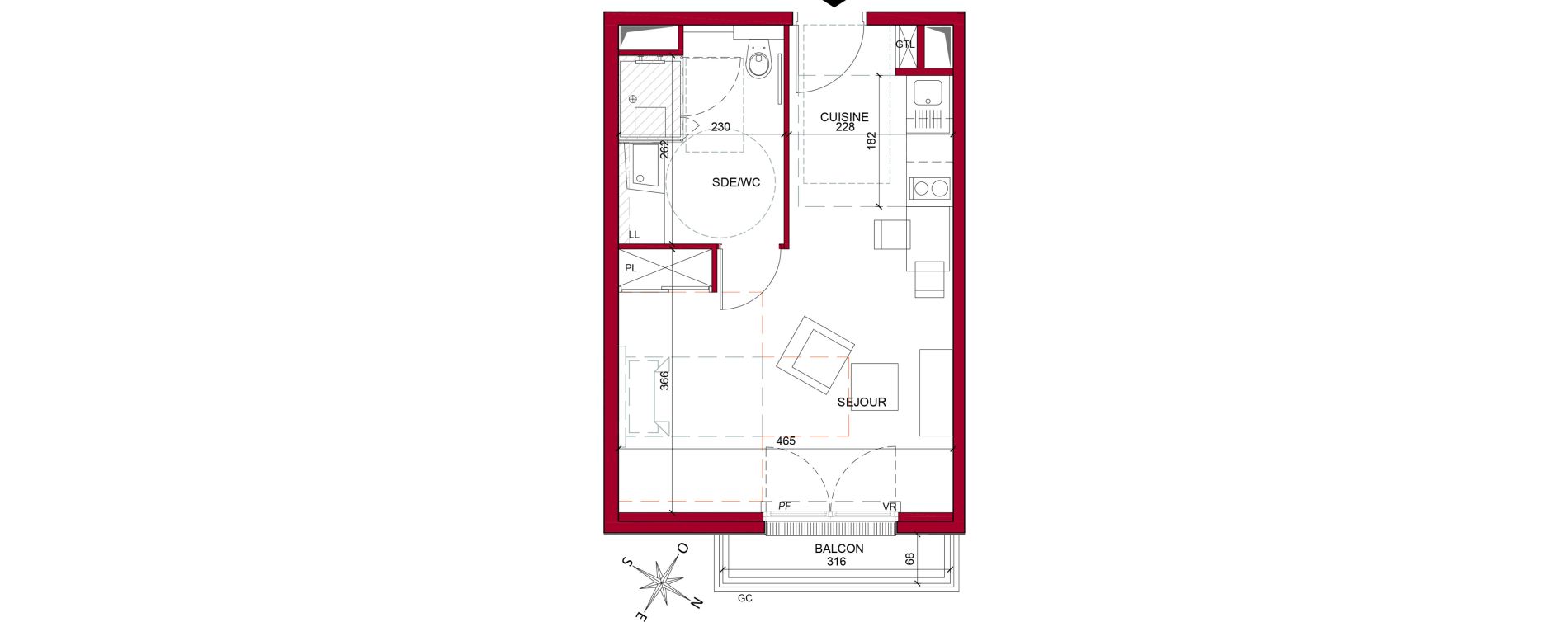 Appartement T1 meubl&eacute; de 30,12 m2 &agrave; Argenteuil Poirier fourrier