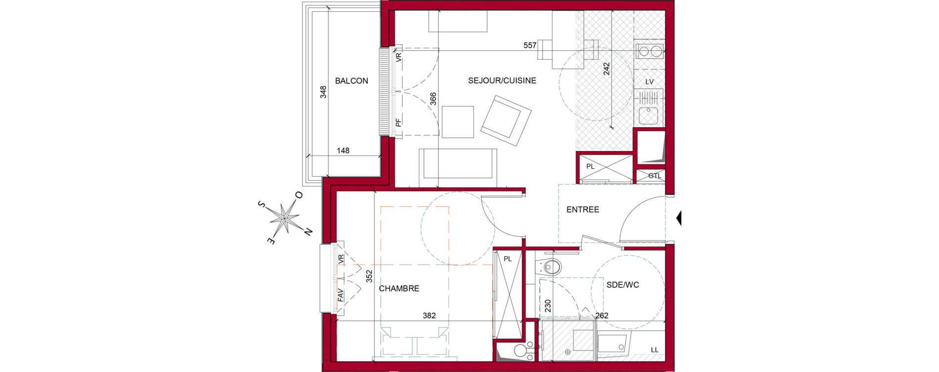 Appartement T2 meubl&eacute; de 42,51 m2 &agrave; Argenteuil Poirier fourrier