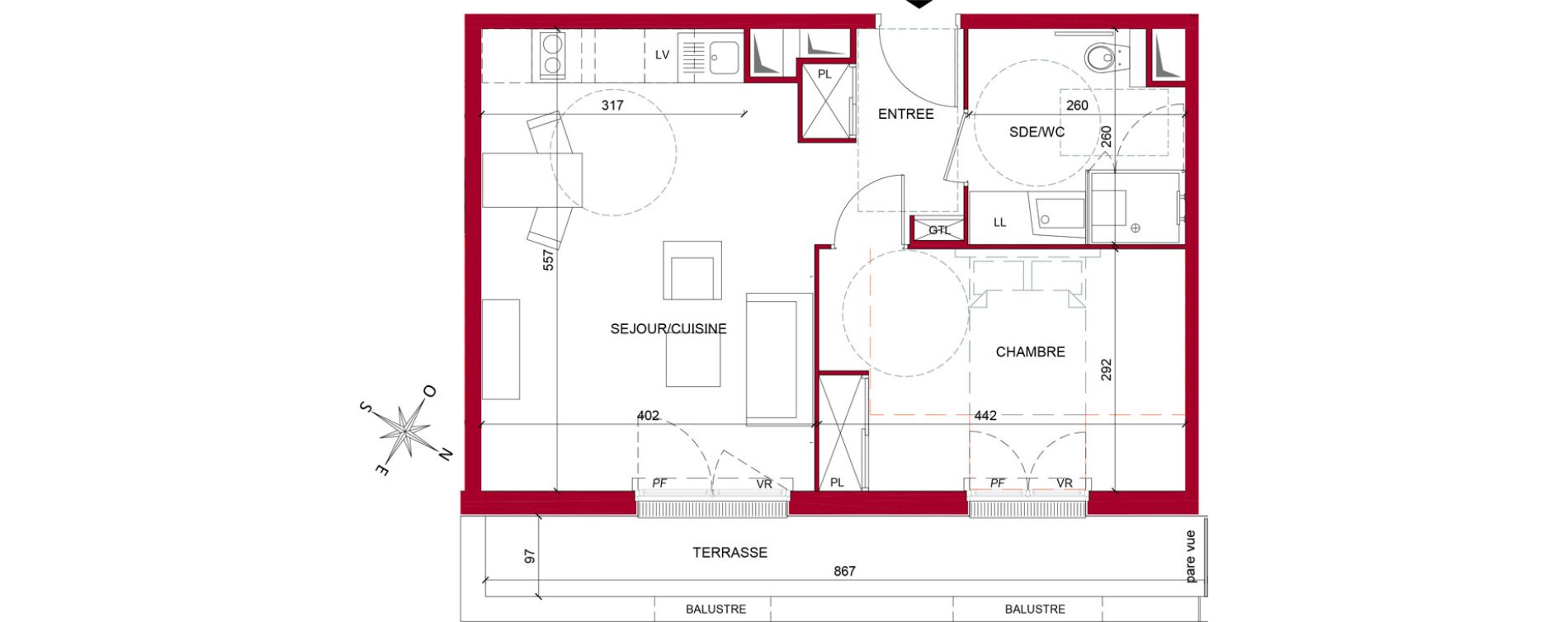 Appartement T2 meubl&eacute; de 45,40 m2 &agrave; Argenteuil Poirier fourrier