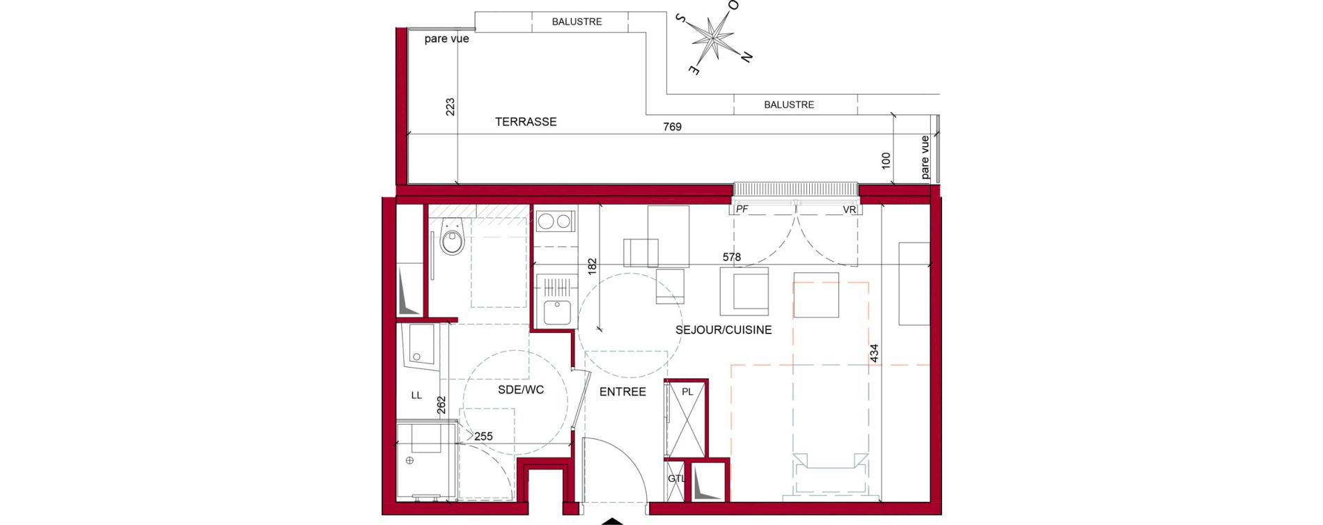 Appartement T1 meubl&eacute; de 31,45 m2 &agrave; Argenteuil Poirier fourrier