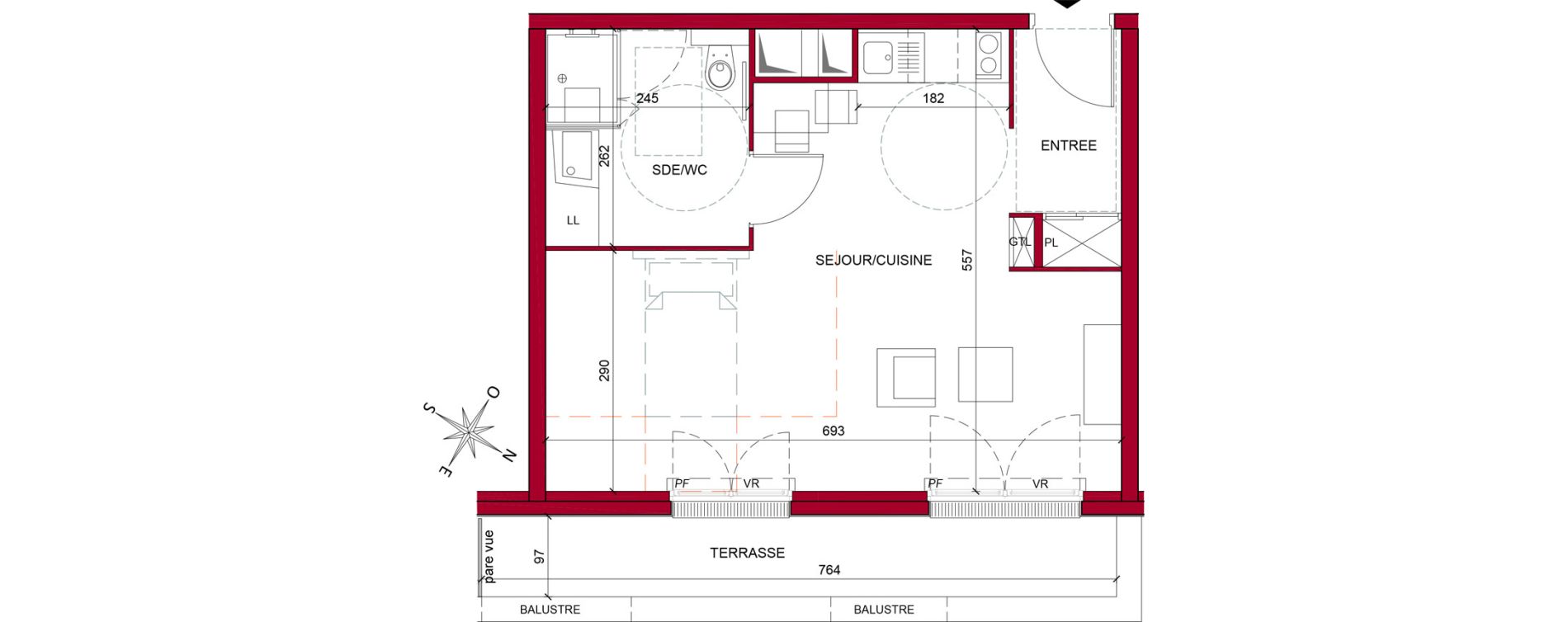 Appartement T1 meubl&eacute; de 37,14 m2 &agrave; Argenteuil Poirier fourrier