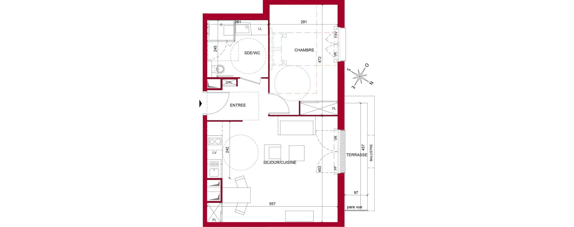 Appartement T2 meubl&eacute; de 48,19 m2 &agrave; Argenteuil Poirier fourrier