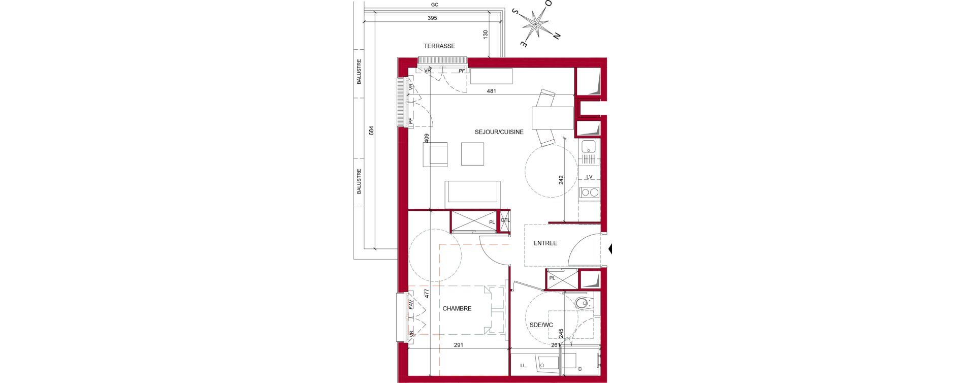 Appartement T2 meubl&eacute; de 46,91 m2 &agrave; Argenteuil Poirier fourrier
