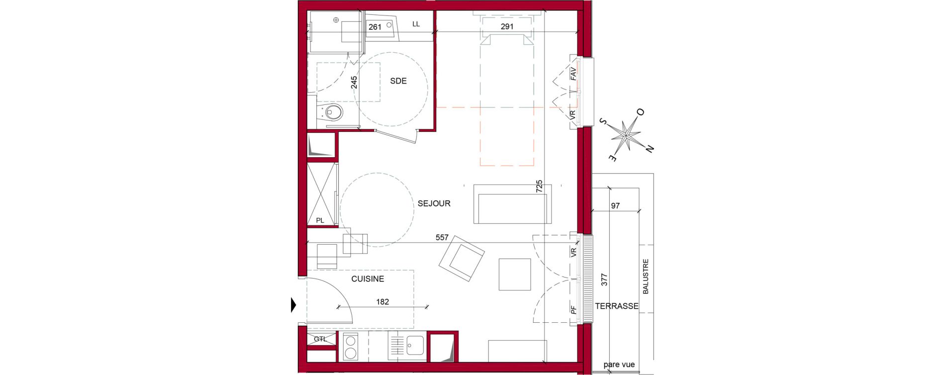 Appartement T1 meubl&eacute; de 38,84 m2 &agrave; Argenteuil Poirier fourrier