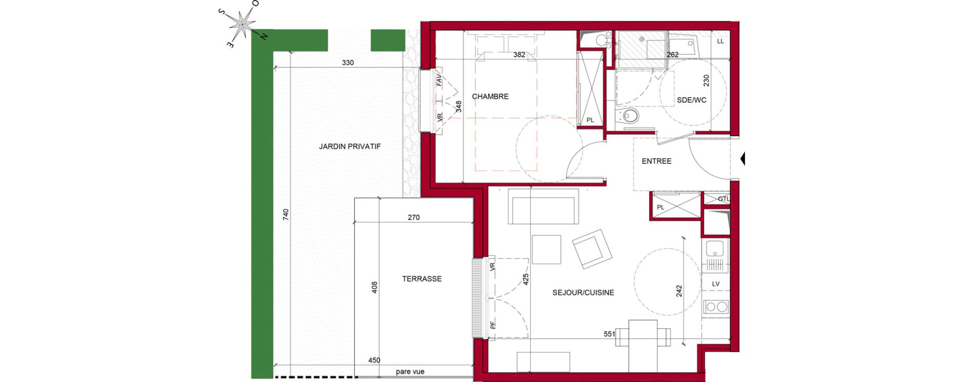 Appartement T2 meubl&eacute; de 44,71 m2 &agrave; Argenteuil Poirier fourrier