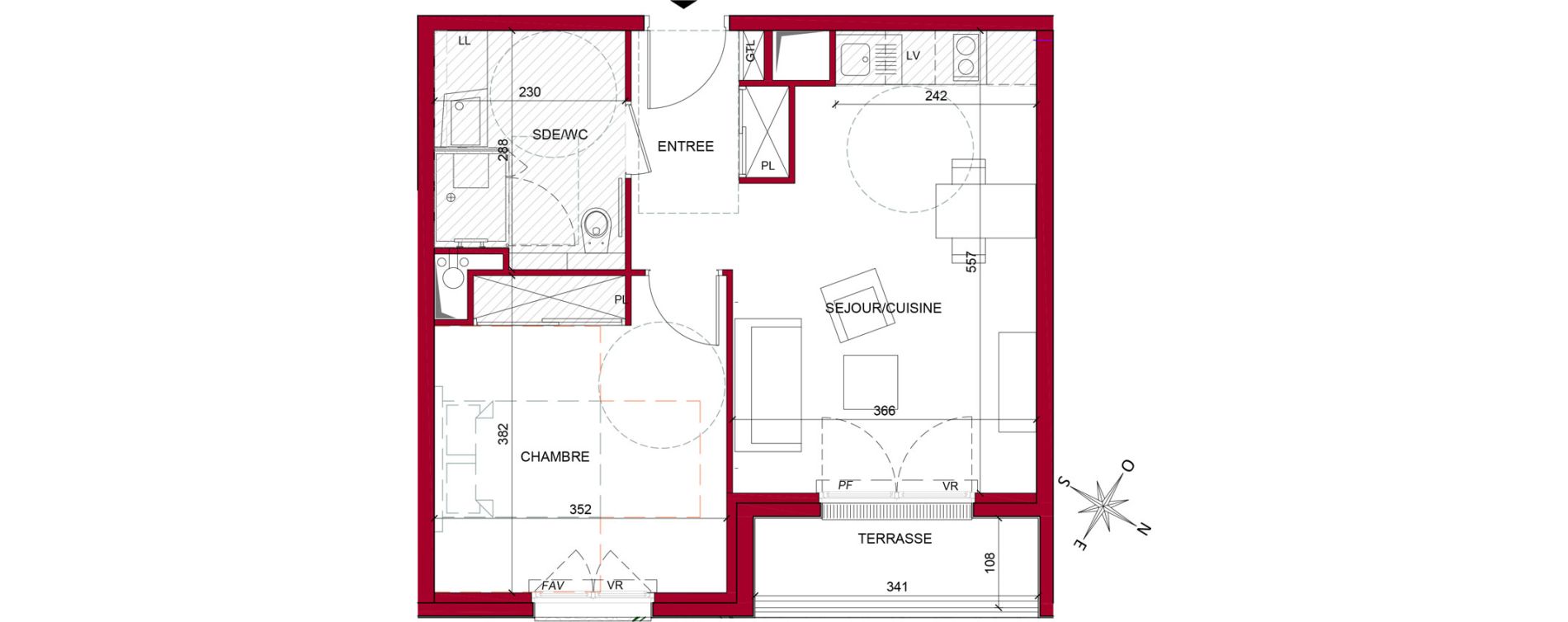 Appartement T2 meubl&eacute; de 42,51 m2 &agrave; Argenteuil Poirier fourrier